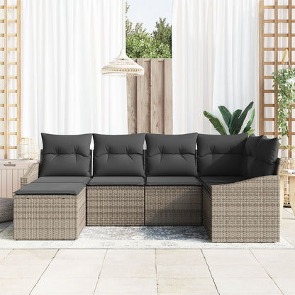 6-Delige Tuin Eetset Met Kussens Grijs Poly Rattan
