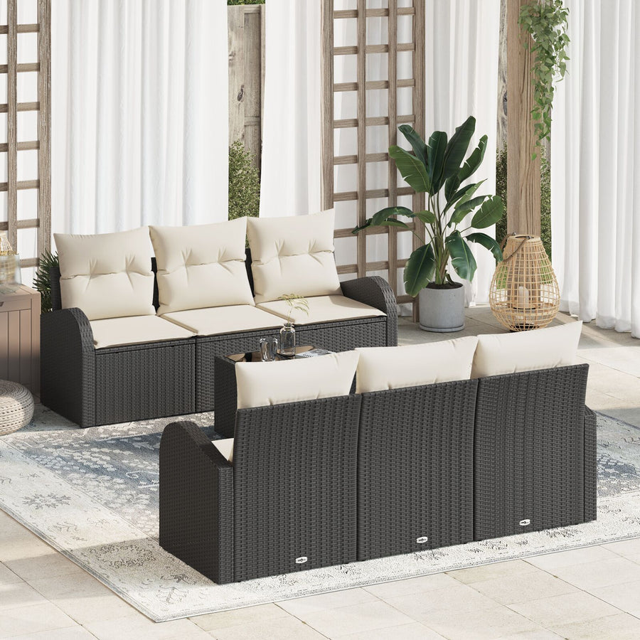 7-Persoons Tuin Sofa Set Met Kussens Zwart Poly Rattan