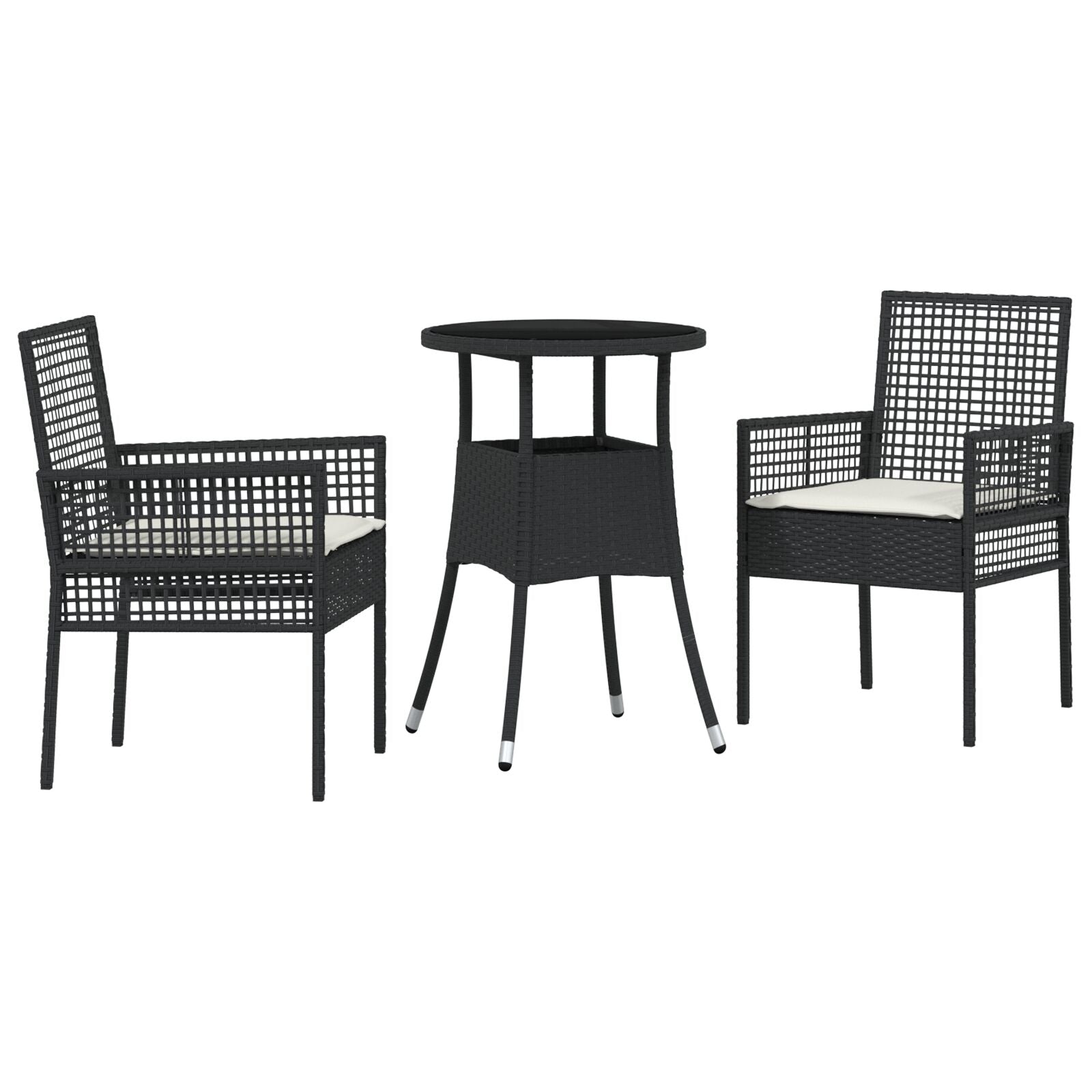 3 Delige Tuin Eettafel Set Zwart Poly Rattan