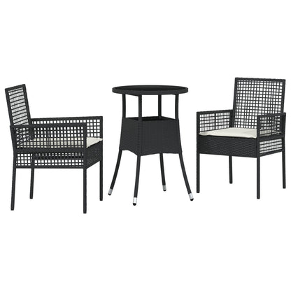 3 Delige Tuin Eettafel Set Zwart Poly Rattan