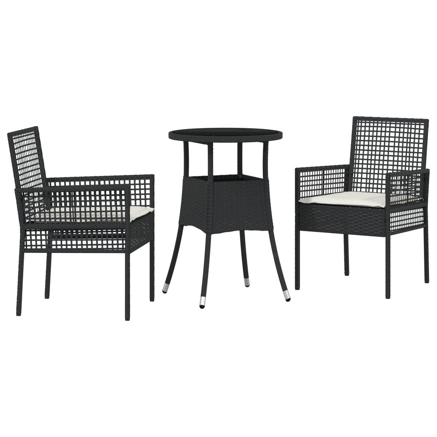 3 Delige Tuin Eettafel Set Zwart Poly Rattan