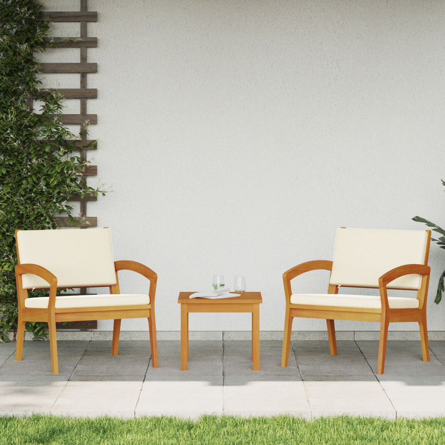 3-Delige Bistro Set Met Kussens - Gemaakt Van Massief Acaciahout Crème wit 2x stoel + tafel