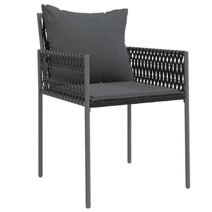 Set Van 4 Zwarte Stoelen, Donkergrijze Kussens