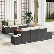 Loungeset poly rattan 6-delig zwart met kussens