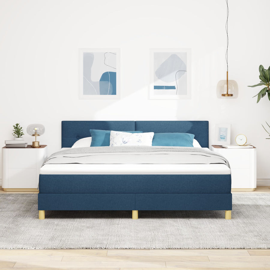 Boxspringbed Met Matras Blauw 180X200 Cm Stof Crème