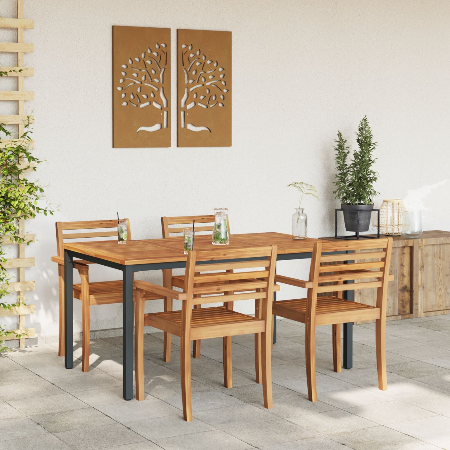Tuin Tafel Massief Acaciahout En Metaal 150 x 90 x 75 cm Natuurlijk en zwart