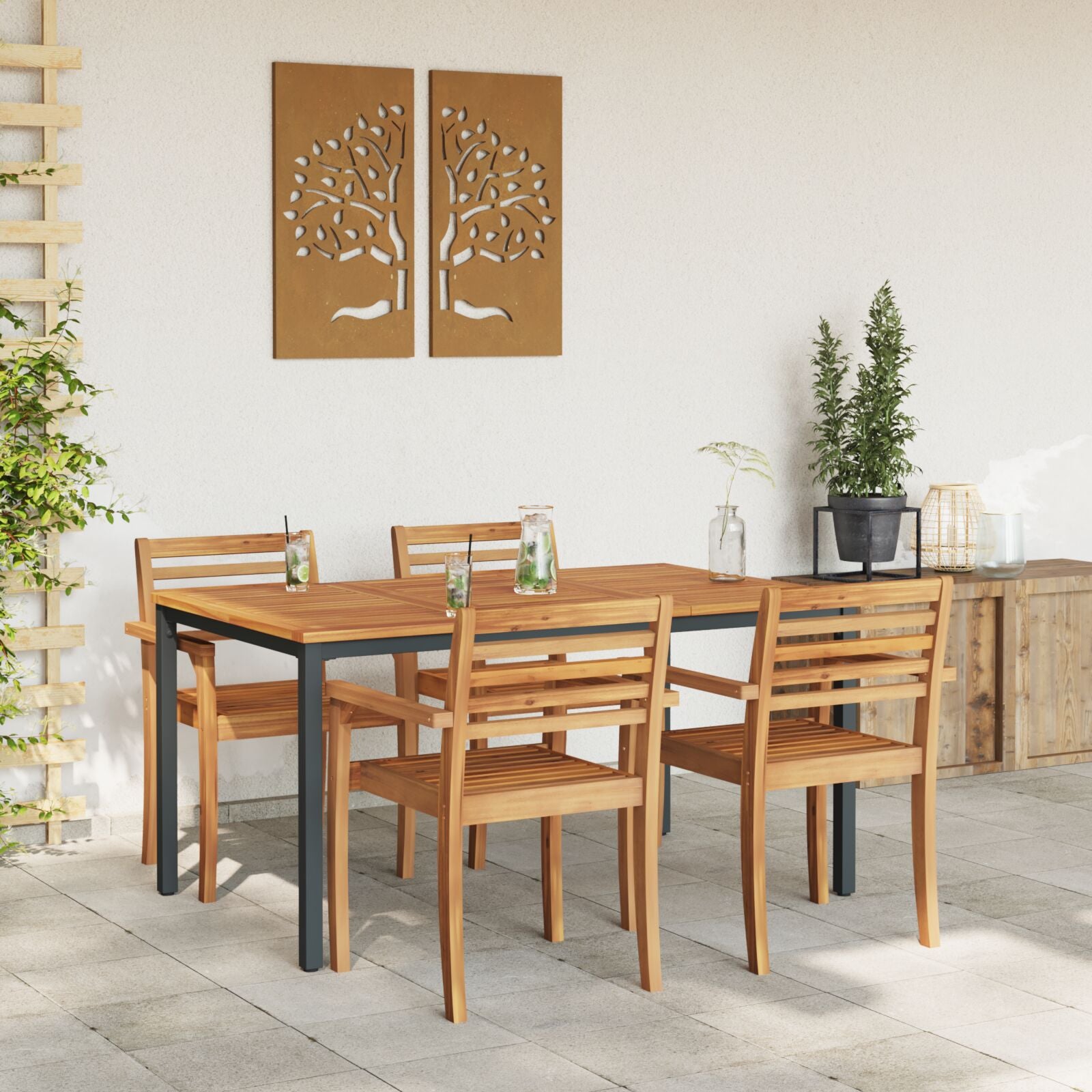 Tuin Tafel Massief Acaciahout En Metaal 150 x 90 x 75 cm Natuurlijk en zwart