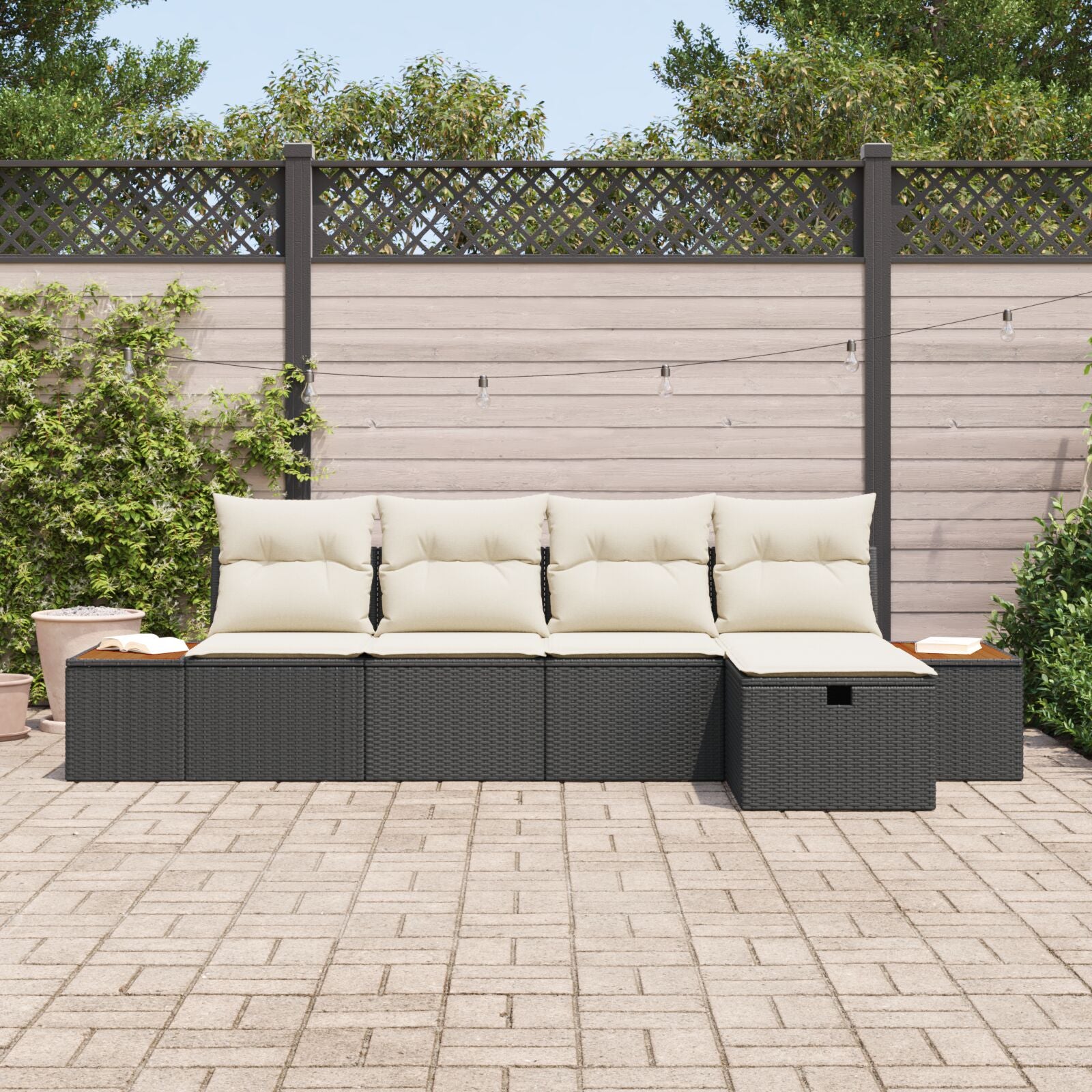5-Delige Tuin Sofa Set Met Kussens Zwart Poly Rattan