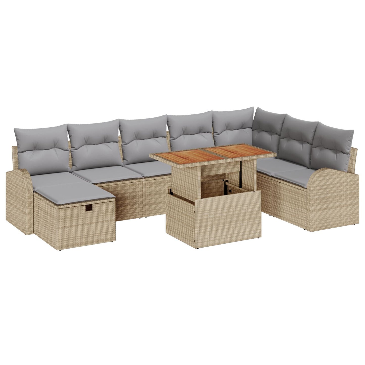 9-Delige Tuinbank Set Met Kussens Beige Poly Riet