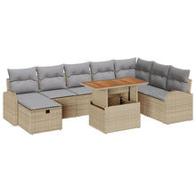 9-Delige Tuinbank Set Met Kussens Beige Poly Riet