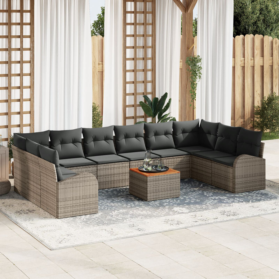 11-Delige Tuin Sofa Set Met Kussens Grijs Poly Riet Acacia