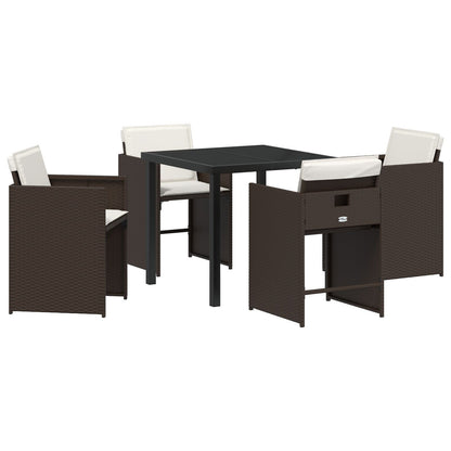 5-Delige Tuin Dining Set Met Kussens Bruin Poly Rattan