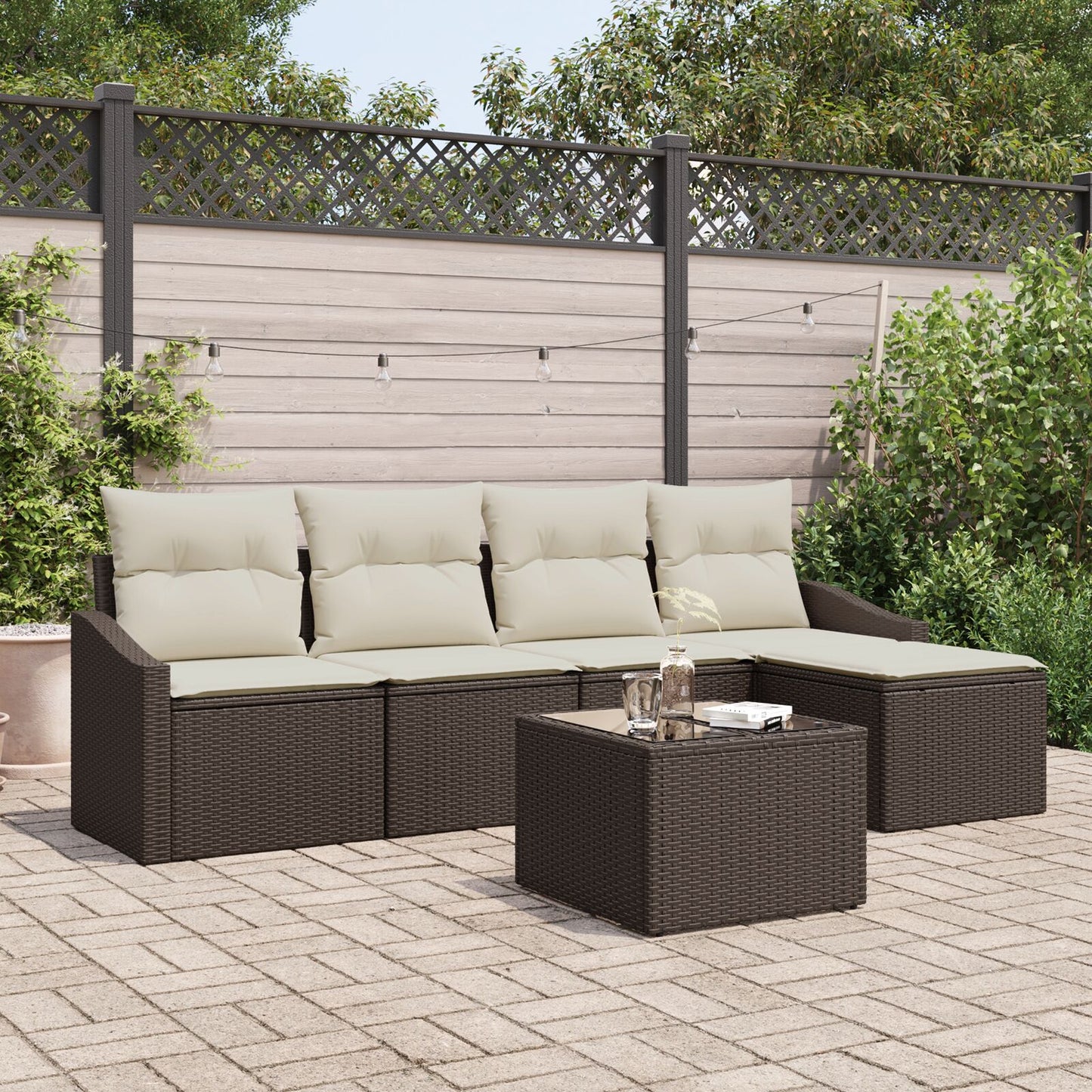 Tuin Sofa Set Set Van 6 Beige Rattan Tuin Sofa Modern Gegalvaniseerd Staal