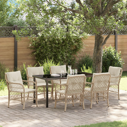 7 Delige Tuin Eetset Met Kussens Beige Poly Rattan