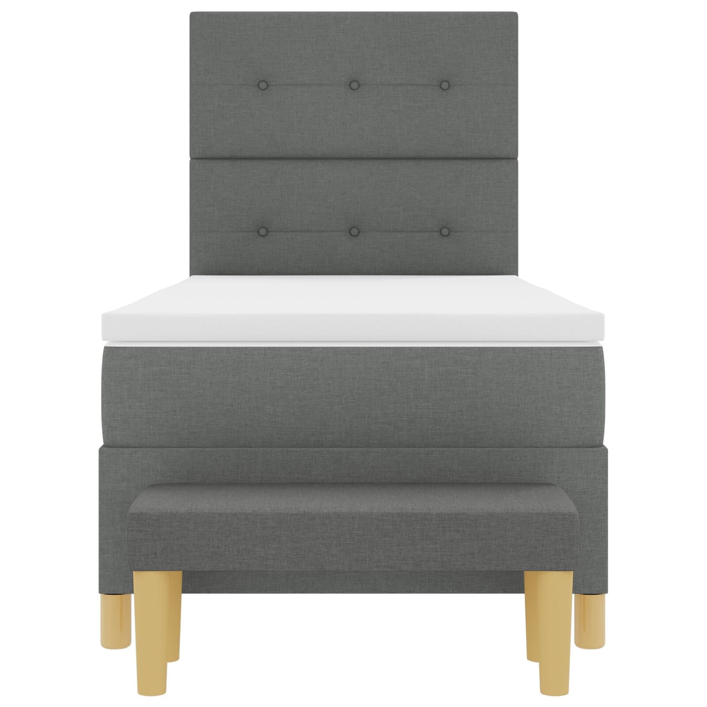 Boxspring Bed Met Matras & Bank Stof Donkergrijs 90 x 190 cm Knopgestikt