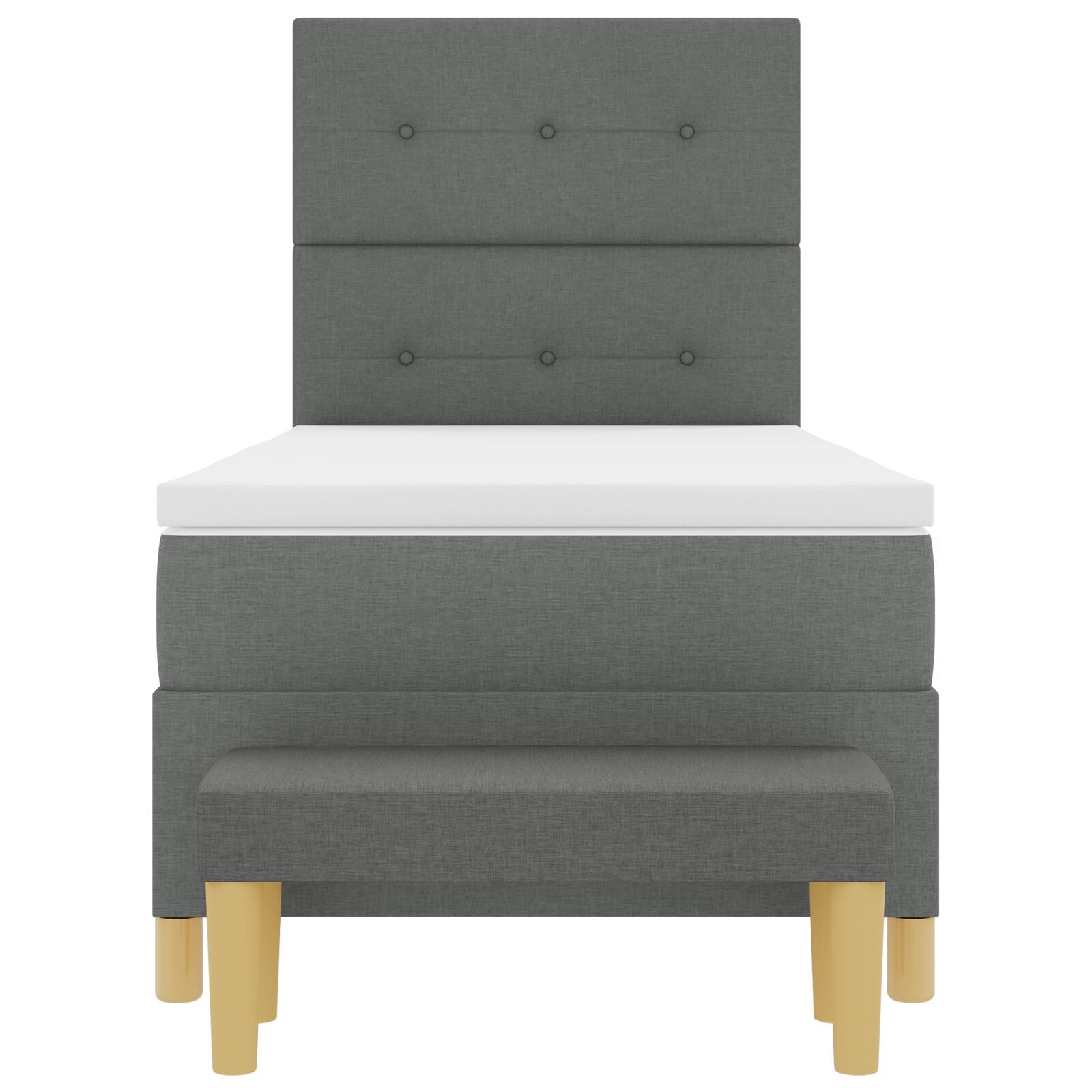 Boxspring Bed Met Matras & Bank Stof Donkergrijs 90 x 190 cm Knopgestikt