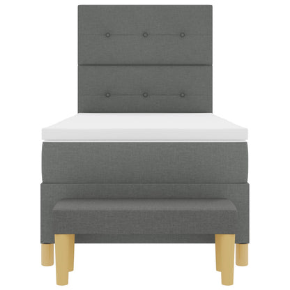 Boxspring Bed Met Matras & Bank Stof Donkergrijs 90 x 190 cm Knopgestikt