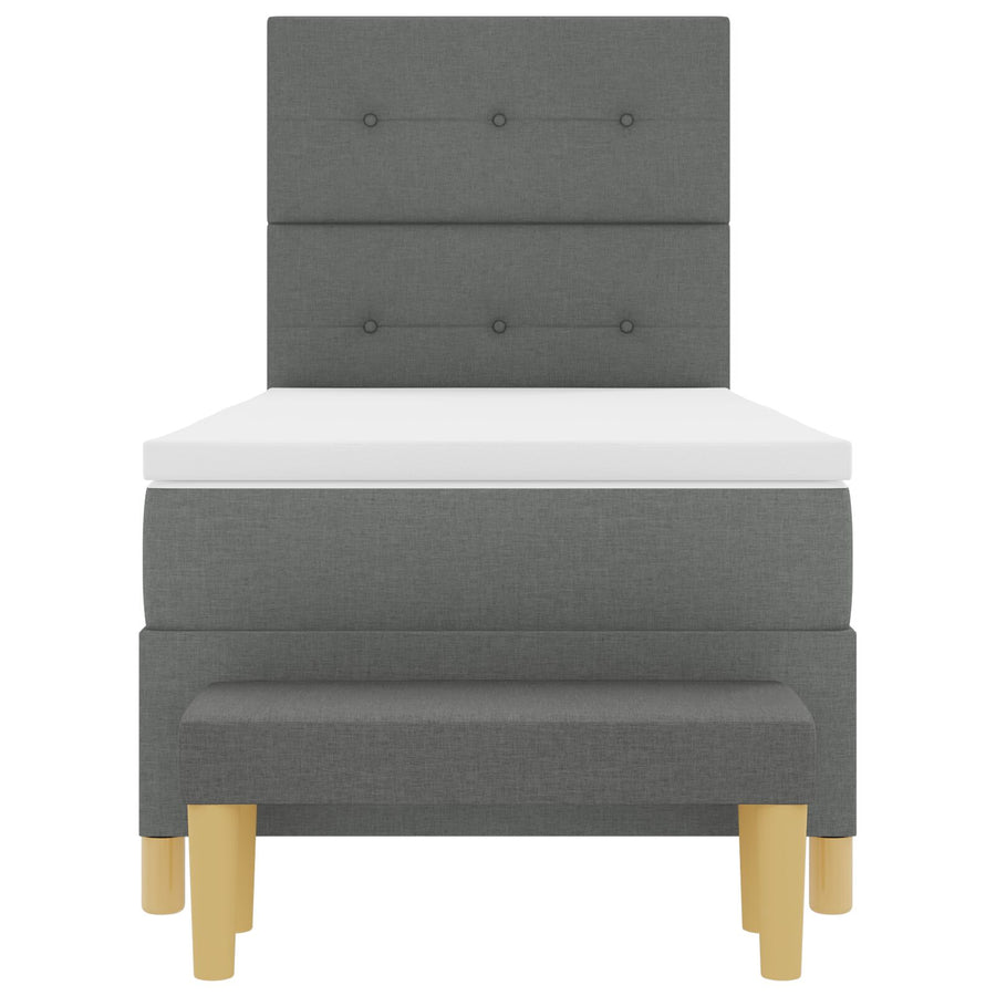 Boxspring Bed Met Matras & Bank Stof Donkergrijs 90 x 190 cm Knopgestikt