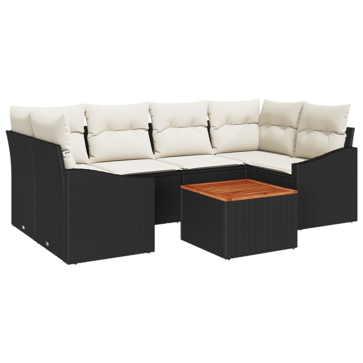 7-Delige Tuin Sofa Set Met Kussens Zwart Poly Rattan Acacia