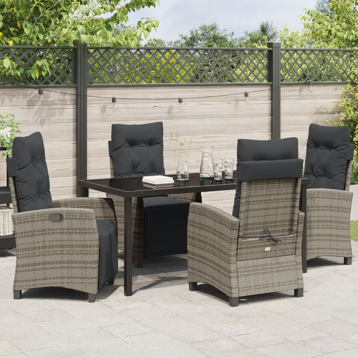 5-Delige Tuin Eetset Grijs Poly Rattan