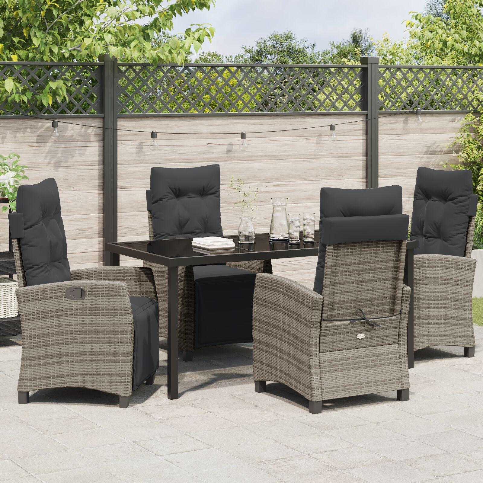 5-Delige Tuin Eetset Grijs Poly Rattan