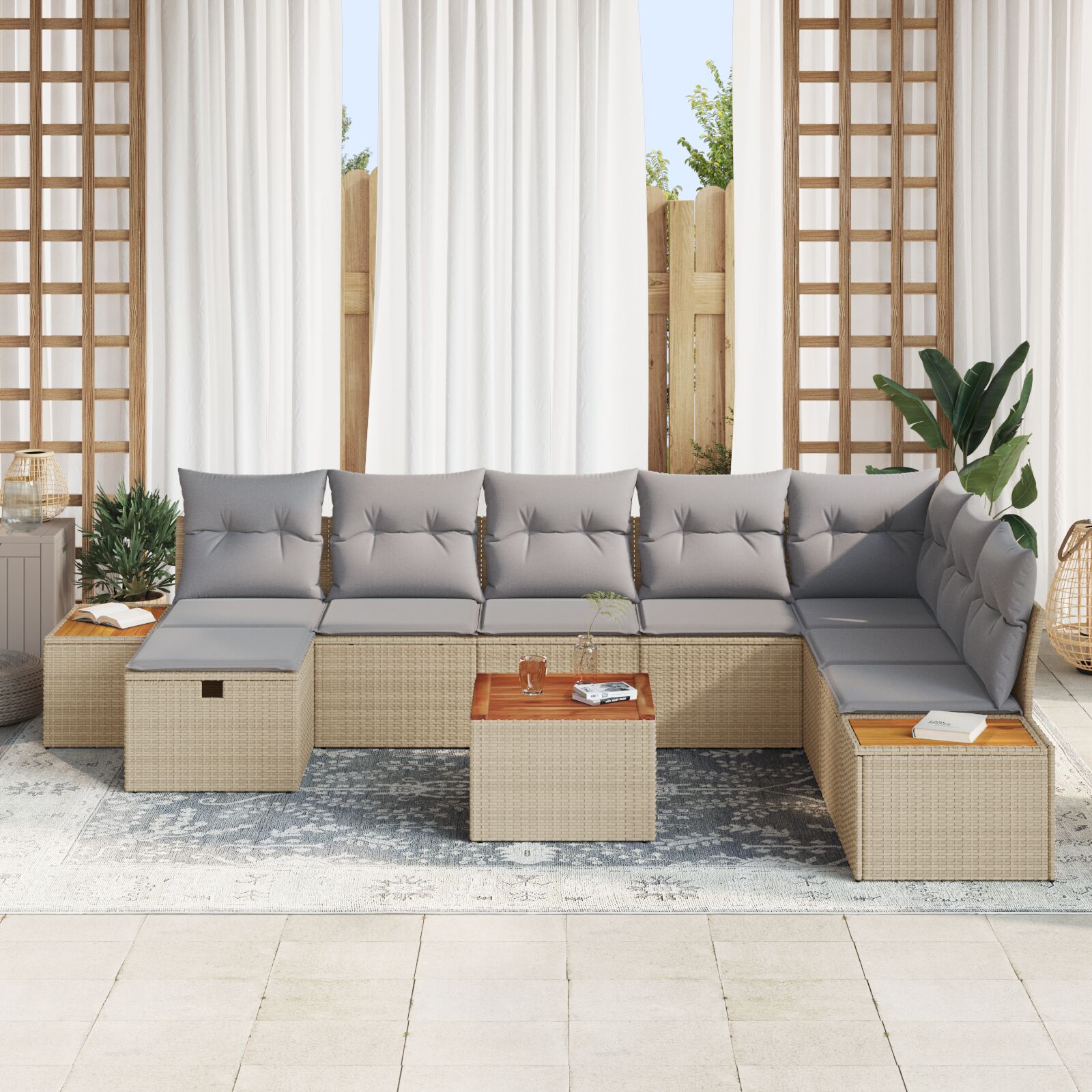 9 Stuks Tuin Sofa Set Met Kussens Beige Poly Rattan