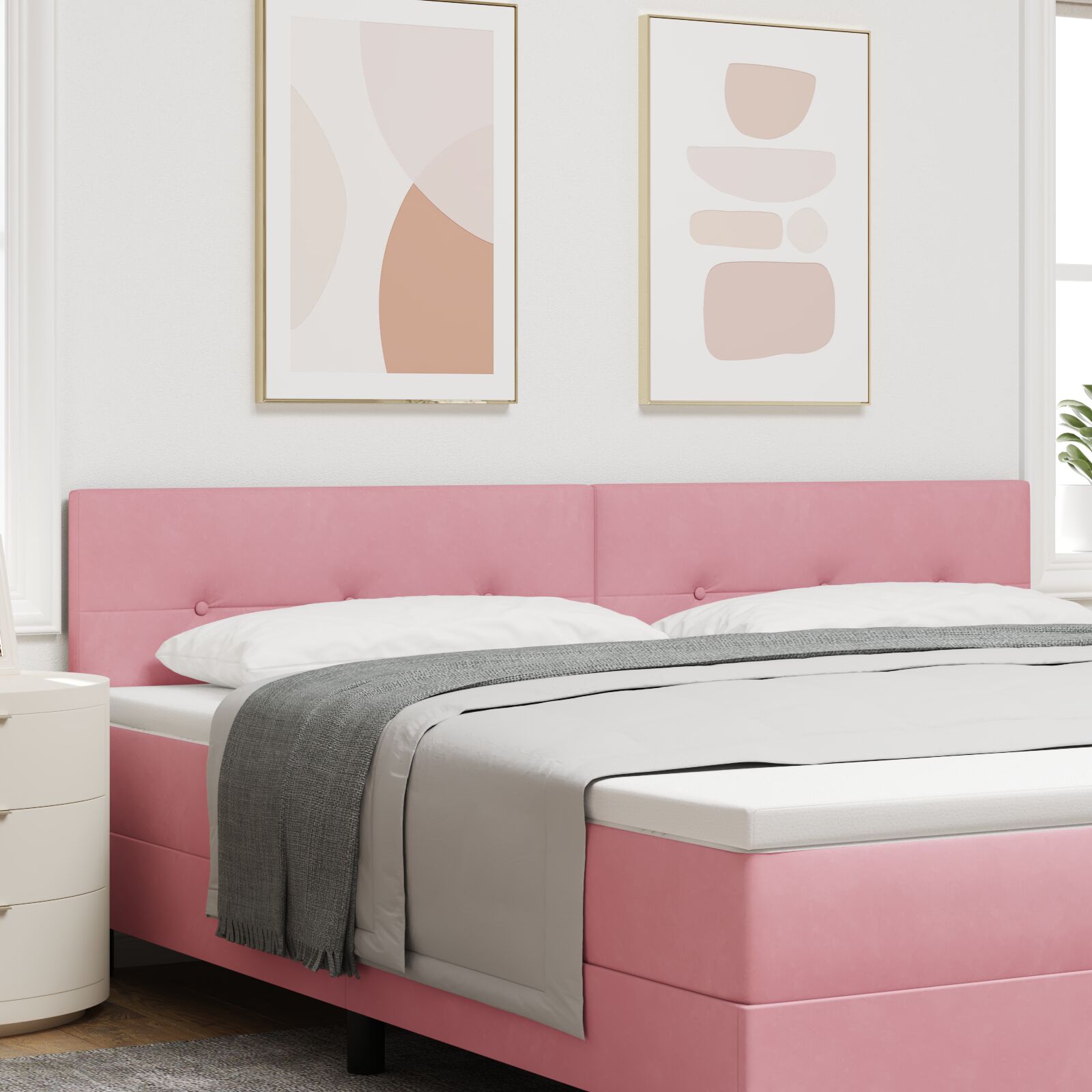 Hoofdbord Knopen Gevuld Velvet Roze 200 cm Laag hoofdbord
