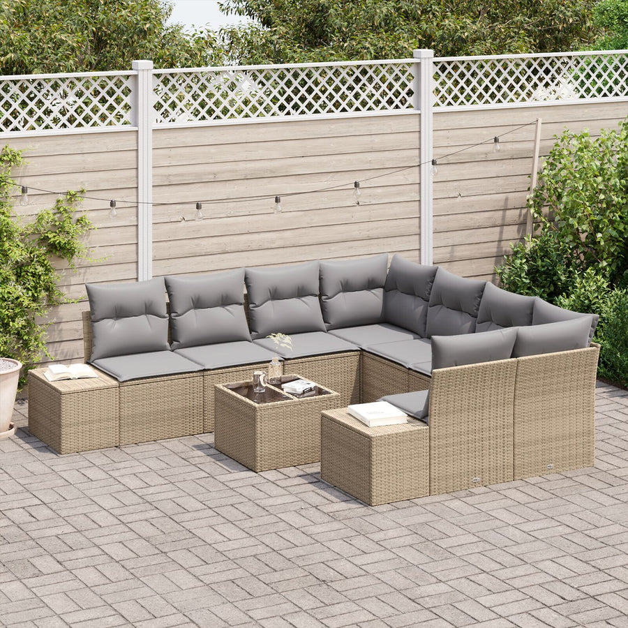 9 Persoons Tuin Sofa Set Met Kussens Beige Poly Rattan