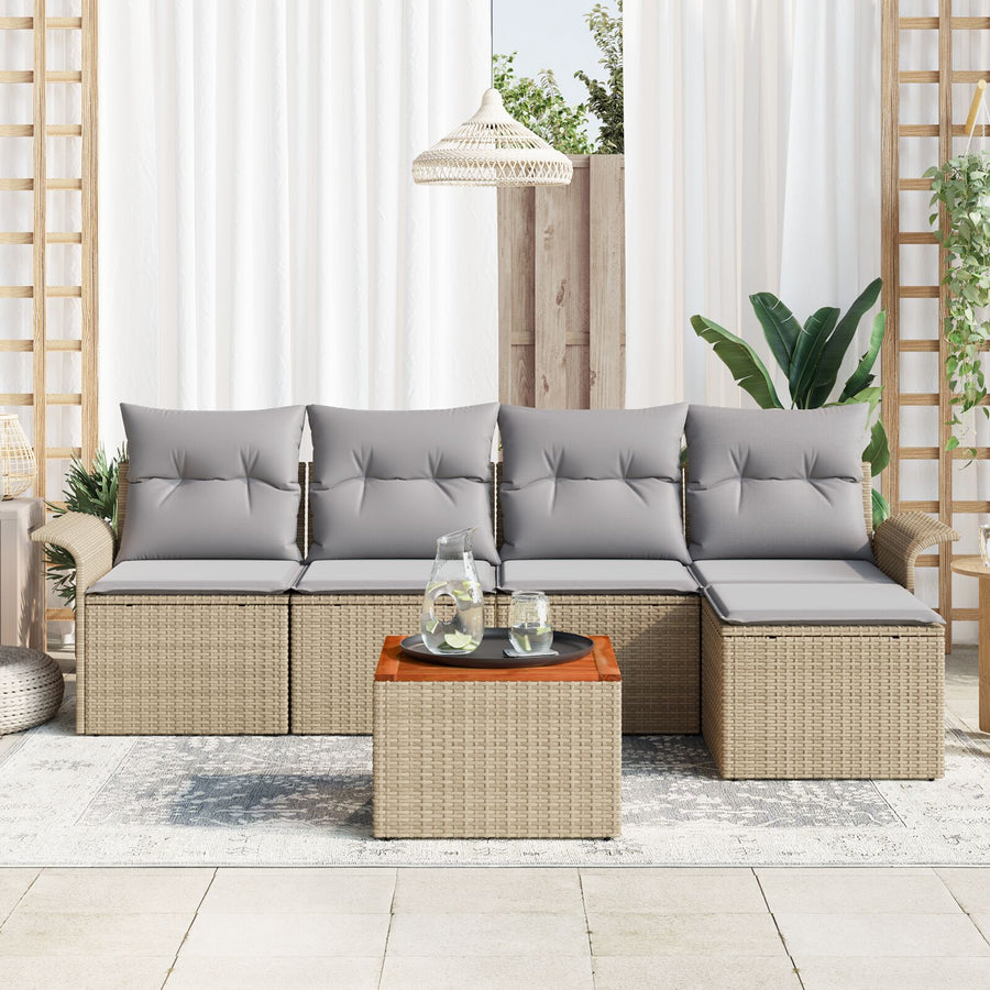 Tuin Sofa Set Set Van 6 Beige En Grijs Rattan En Stof
