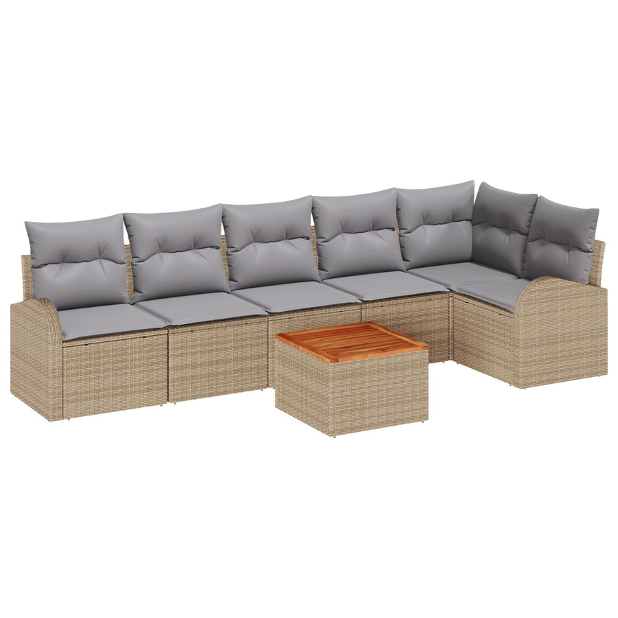 7-Delige Tuinset Met Kussens Beige Poly Rattan Acacia