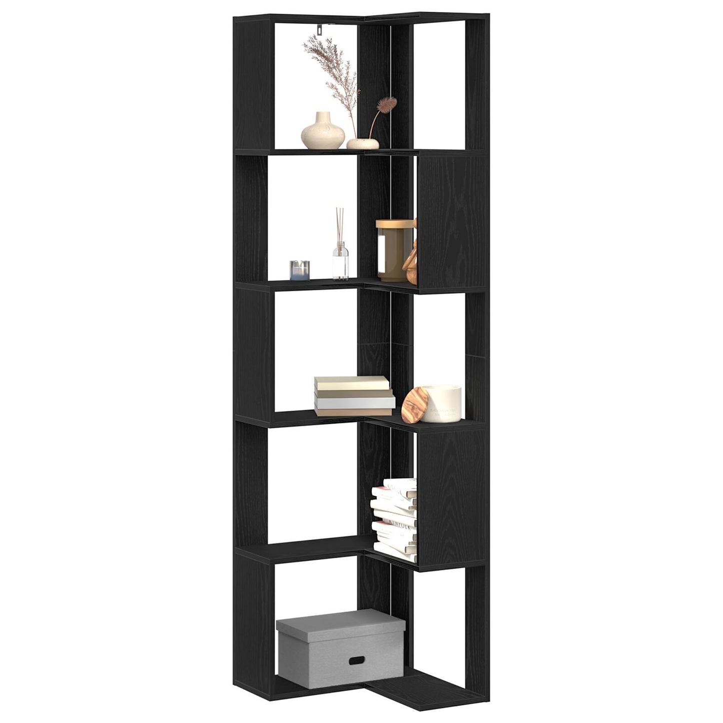 Hoekboekenkast 5-Tier Zwarte Eik 50X50X179 Cm Bewerkt Hout Zwarte eiken