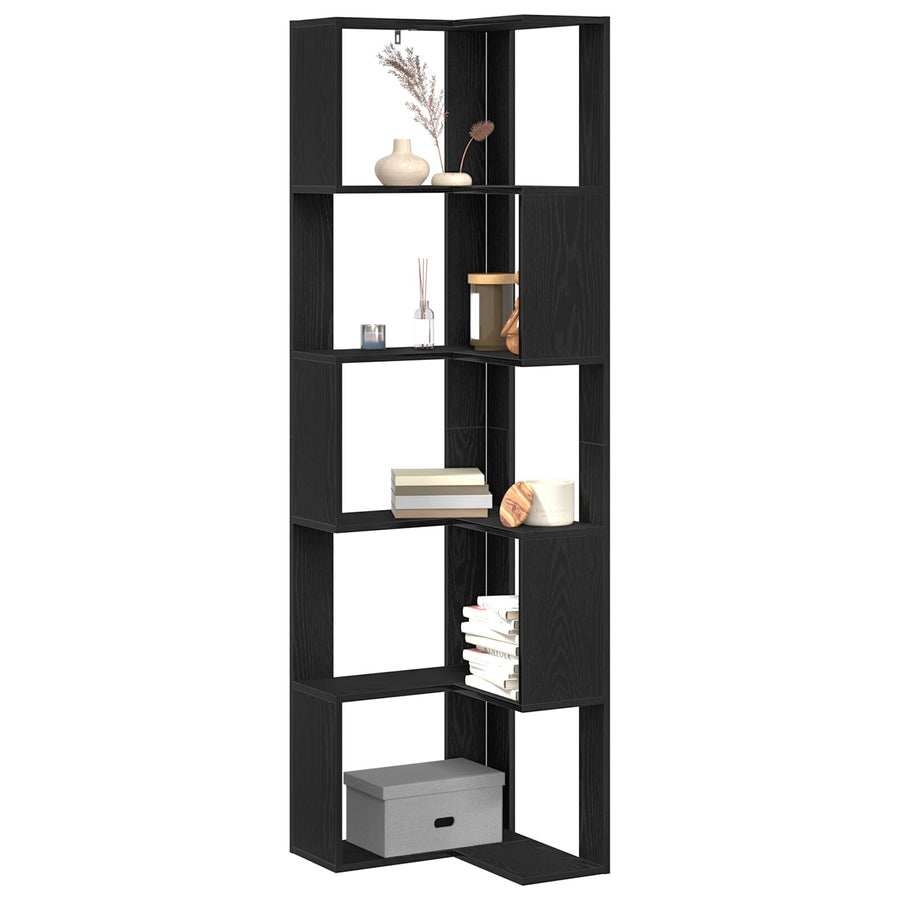 Hoekboekenkast 5-Tier Zwarte Eik 50X50X179 Cm Bewerkt Hout Zwarte eiken