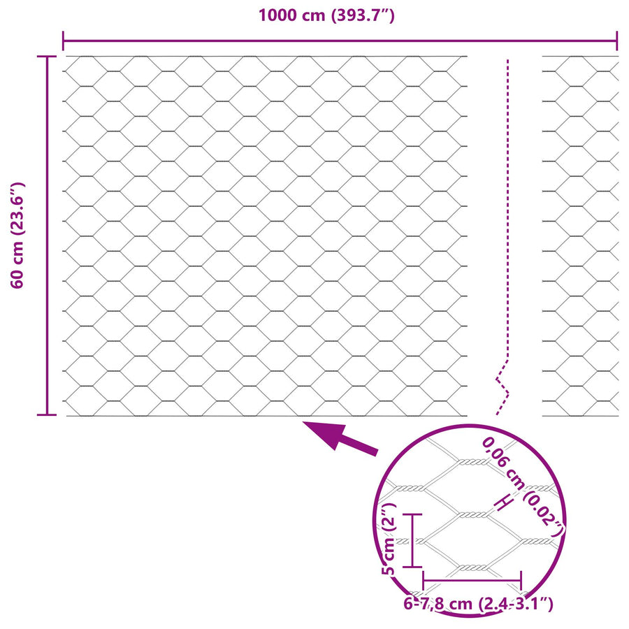 Hexagon Fence 0.6X10 M Gegalvaniseerd Staal 10 x 0.6 m 50 mm