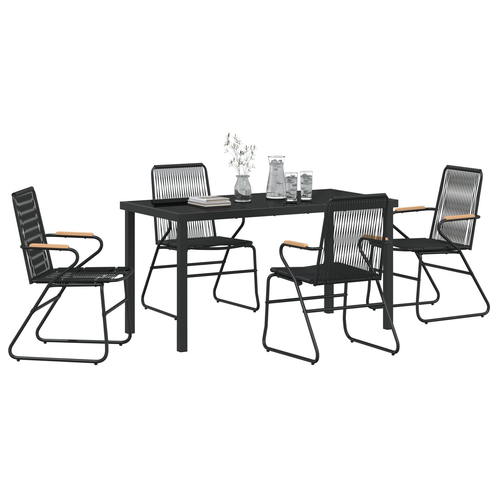 5-Delige Tuin Eetset Zwart Pvc Rattan