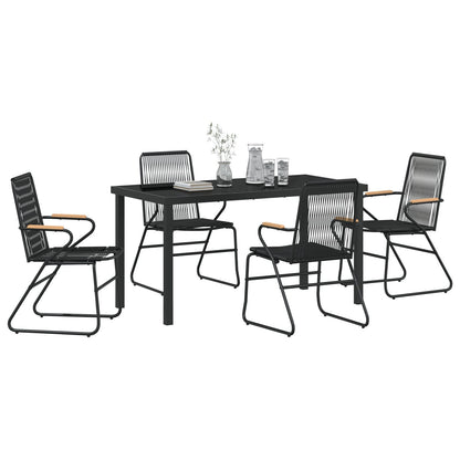 5-Delige Tuin Eetset Zwart Pvc Rattan