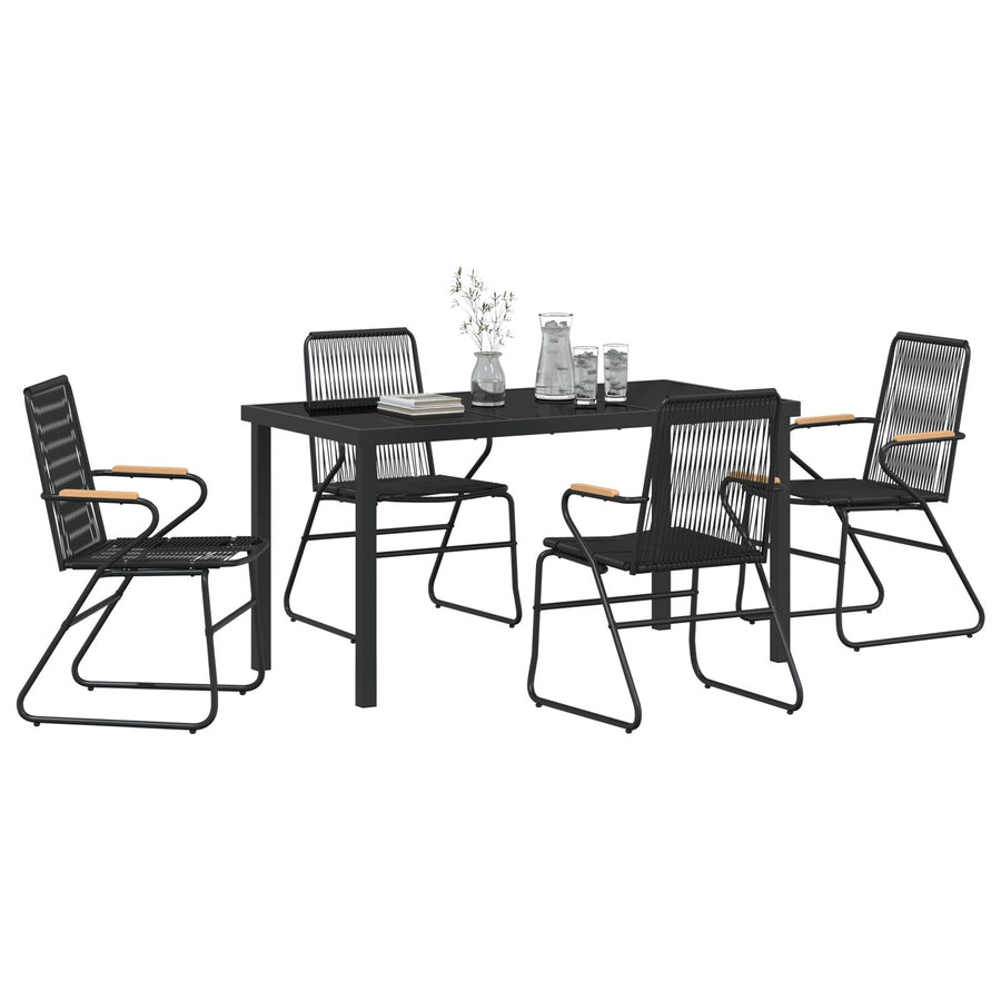 5-Delige Tuin Eetset Zwart Pvc Rattan