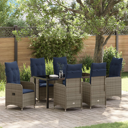 7 Delige Tuin Eetset Met Kussens Zwart Poly Rattan