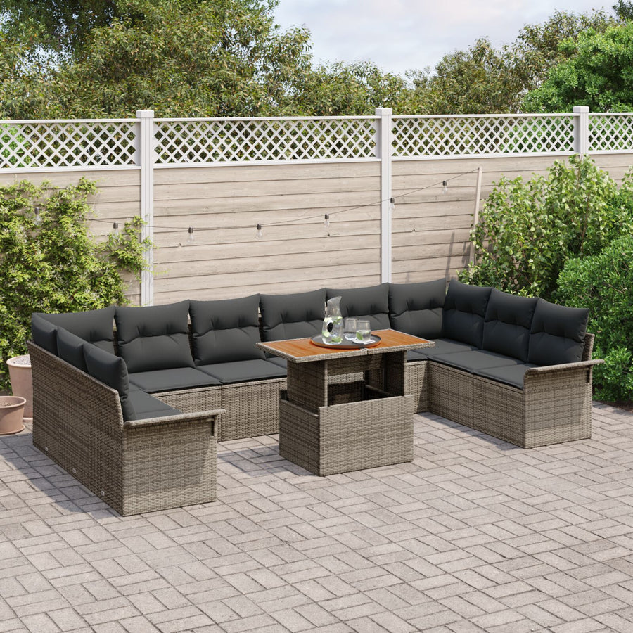 Tuinbank Set Set Van 11 Grijs, Zwart Rattan, Polyester Tuintafel