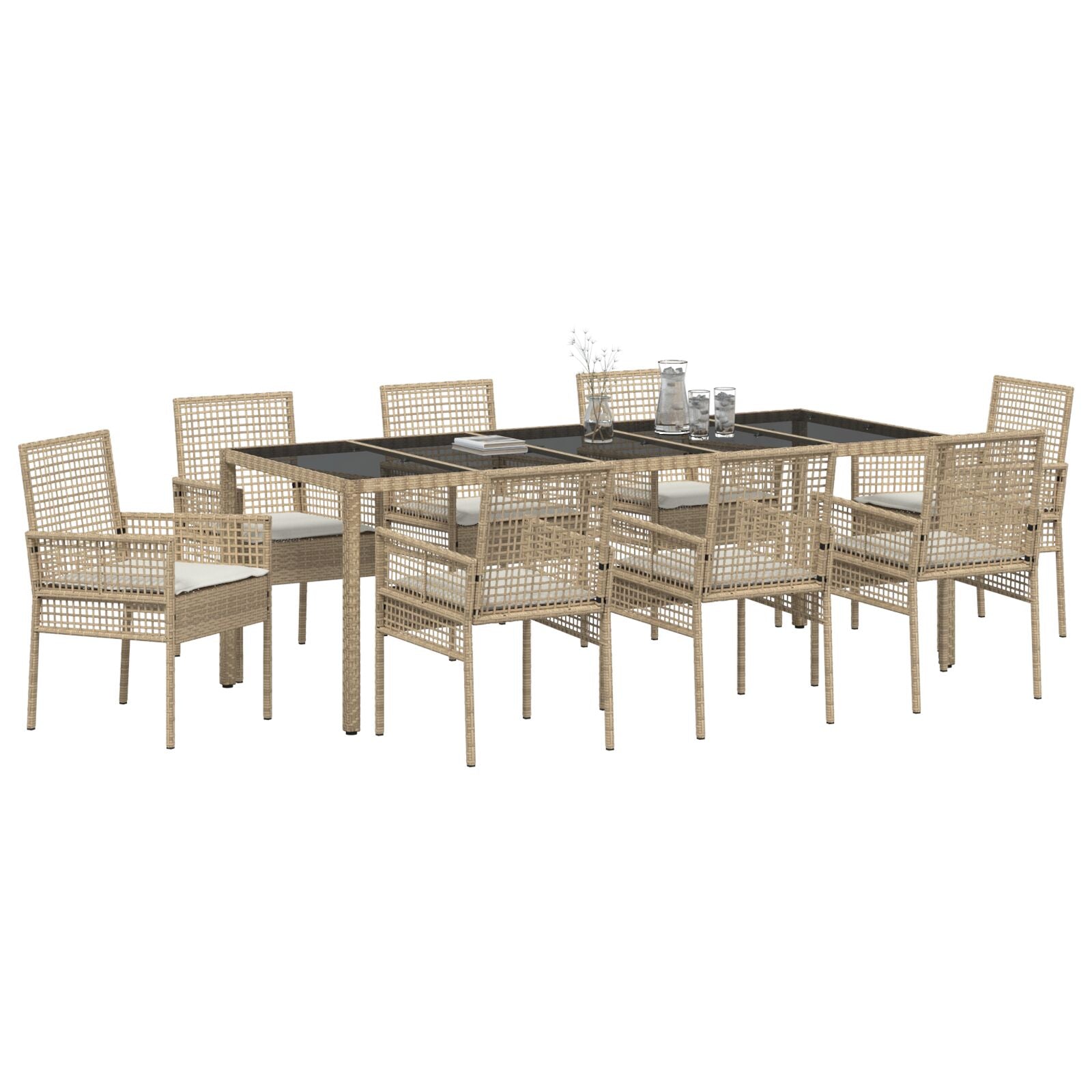 9-Delige Tuin-Dining Set Met Kussens Beige Poly Rattan