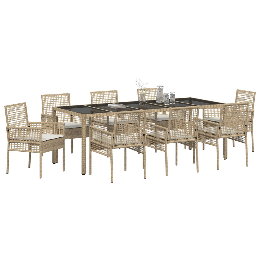9-Delige Tuin-Dining Set Met Kussens Beige Poly Rattan