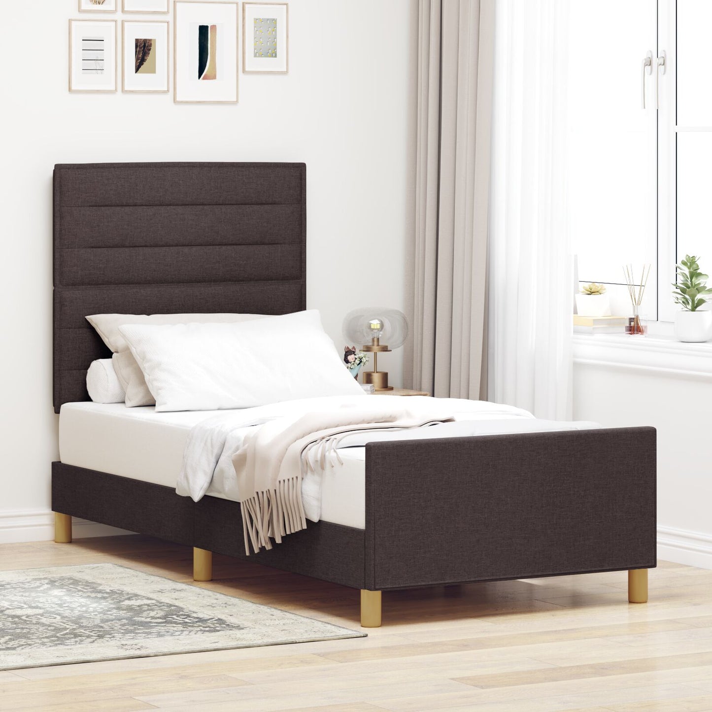 Bedframe Donkerbruin 100X200 Cm Stof Crème