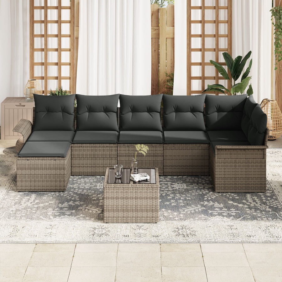 7-Delige Tuin Sofa Set Met Kussens Zwarte Poly Rattan