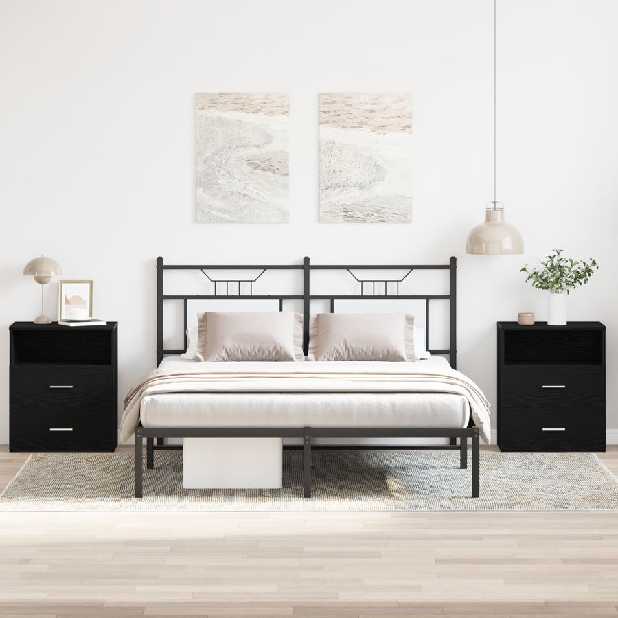 Nachtkastjes 2 Stuks Zwart Eiken 50X32X60Cm Bewerkt Hout