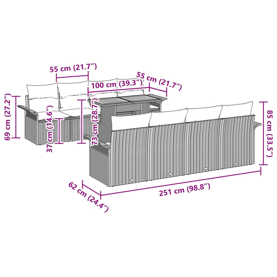 9-Delige Tuin Sofa Set Met Kussens Zwart Poly Rattan Acacia