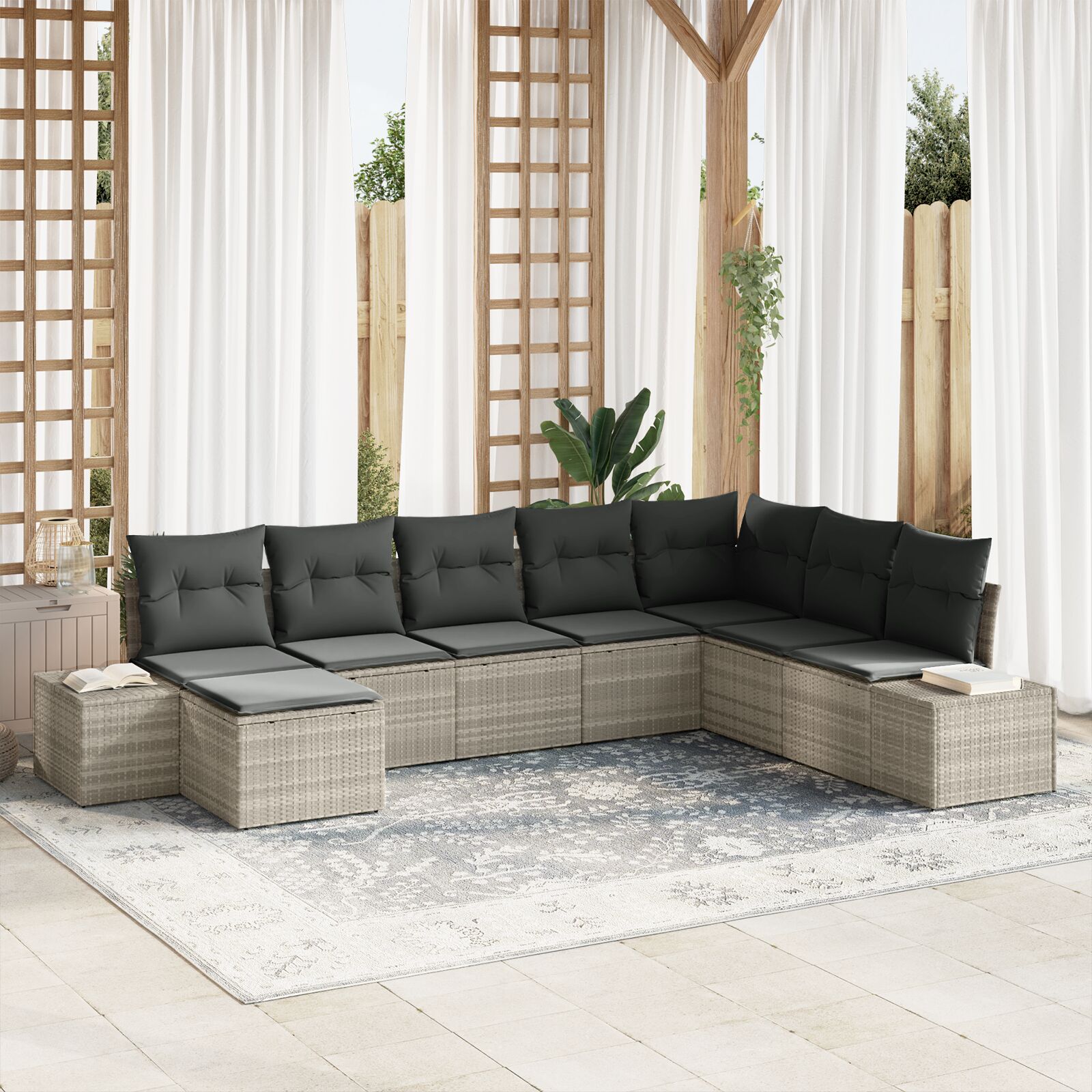 8-Piece Tuin Sofa Set Met Kussens Lichtgrijs Poly Rattan