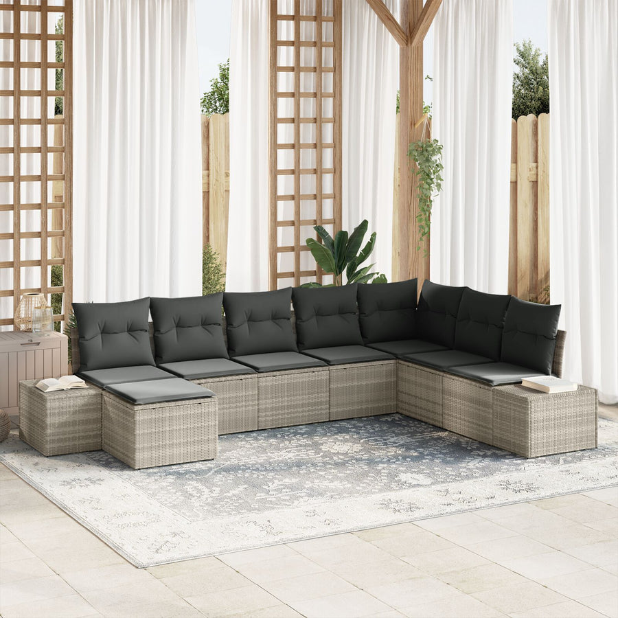 8-Piece Tuin Sofa Set Met Kussens Lichtgrijs Poly Rattan