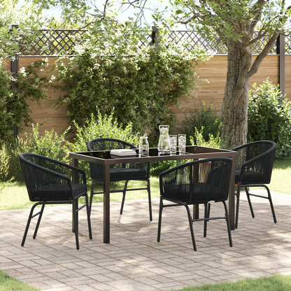 5-Delige Tuin Eetset Zwart Poly Rattan