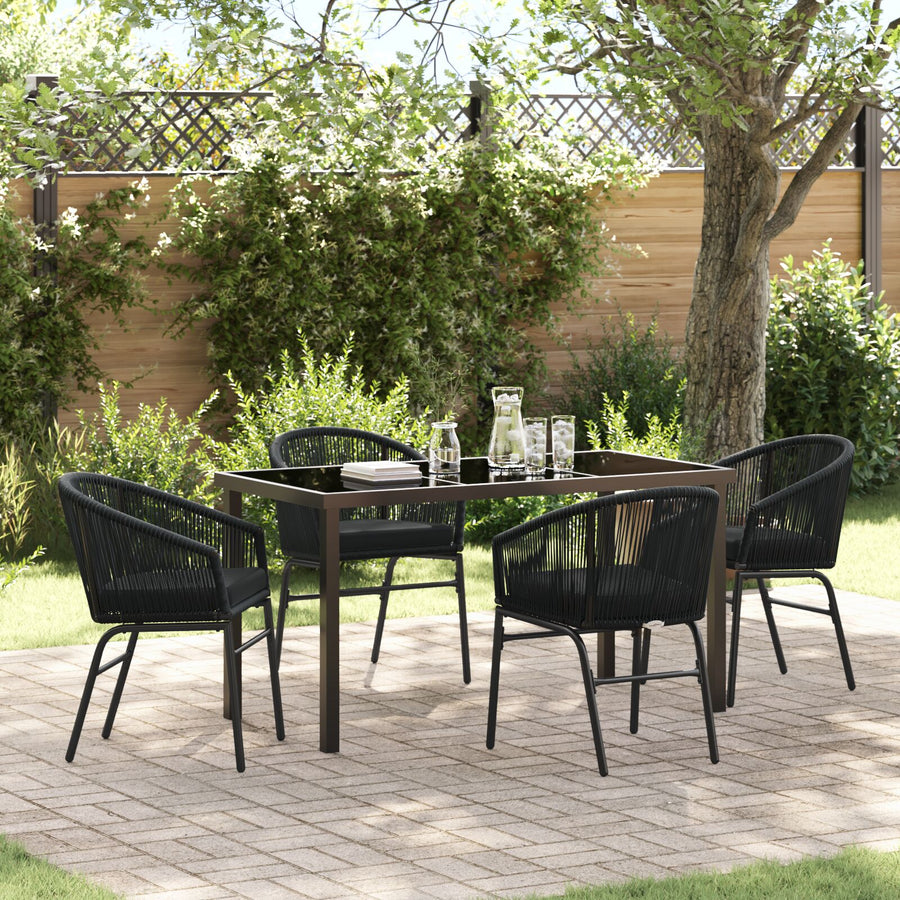 5-Delige Tuin Eetset Zwart Poly Rattan