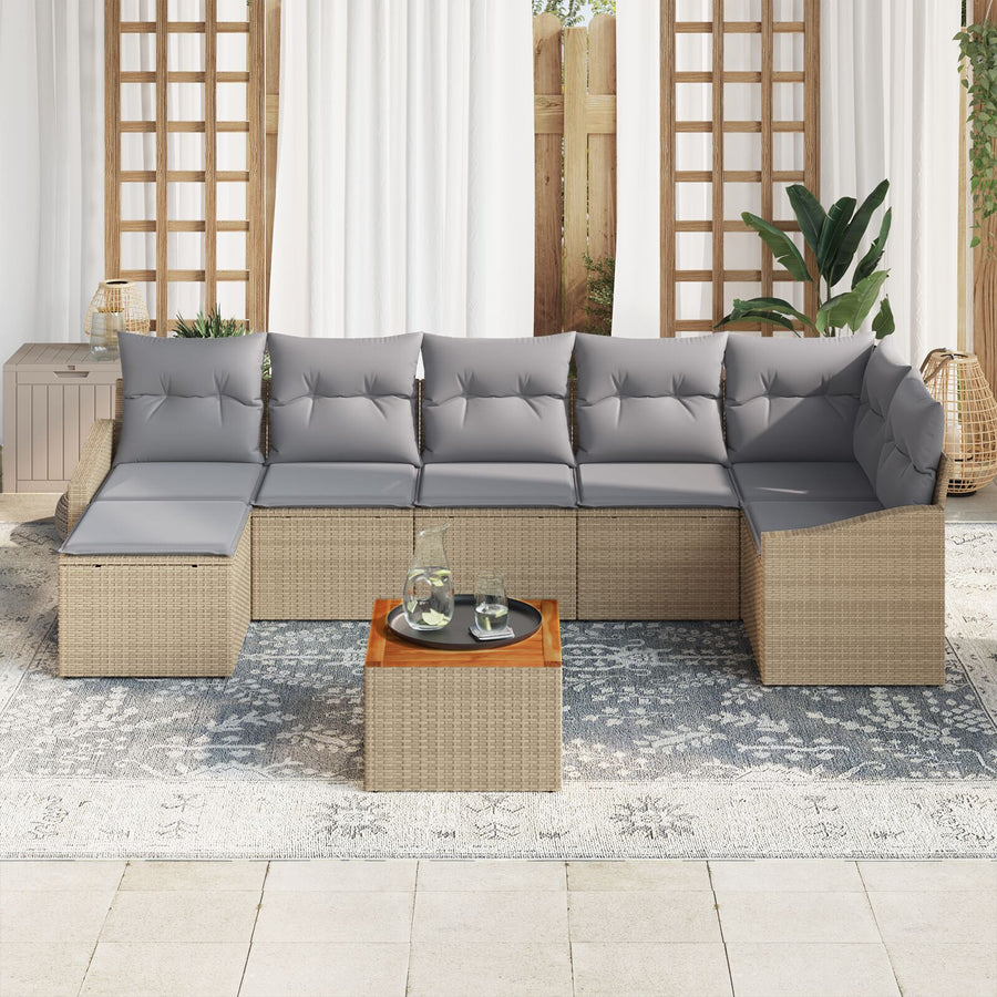 8-Delige Tuin Sofa Set Met Kussens Beige Poly Rattan Acacia