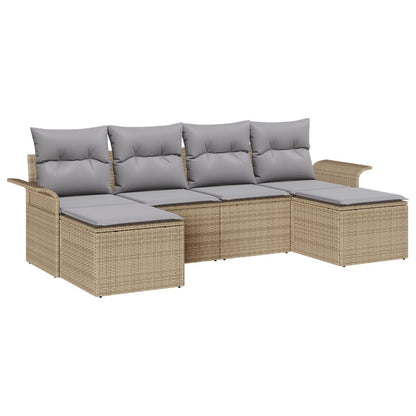 6-Piece Tuinbankset Met Kussens Beige Poly Rattan